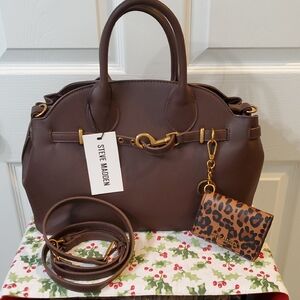 Steve Madden Chocolate Satchel with Leopard Accent